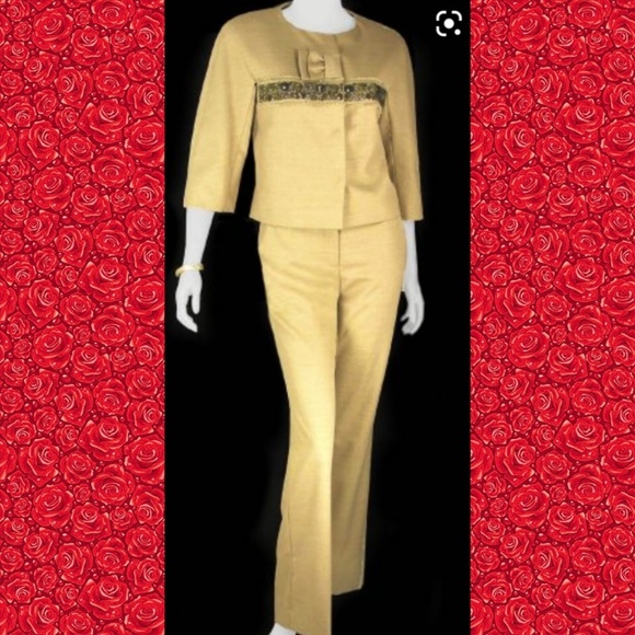 ALBERT NIPON GOLD BEADED PANTS SUIT - Picture 2 of 7